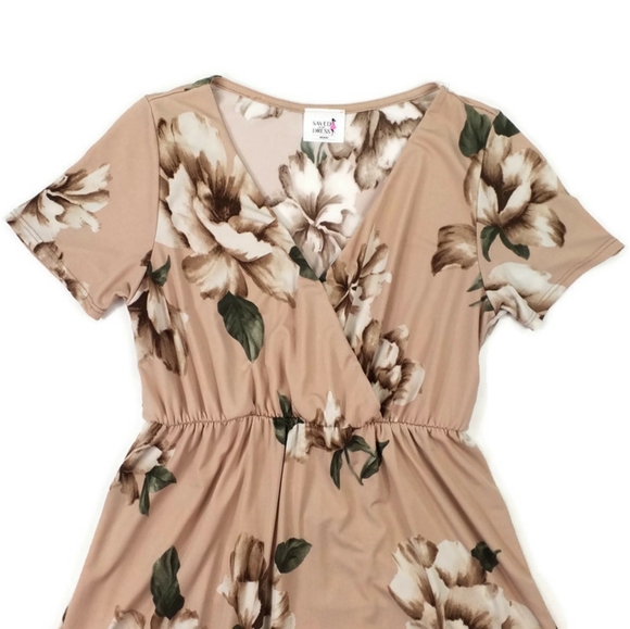 Saved By The Dress Blush Floral Short Sleeve Hi Low Maxi Dress Womens Medium - Picture 3 of 10